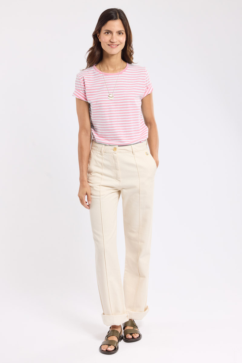 Armor Lux T-Shirt Damen Weiß Rosa Leinen Mix Heritage