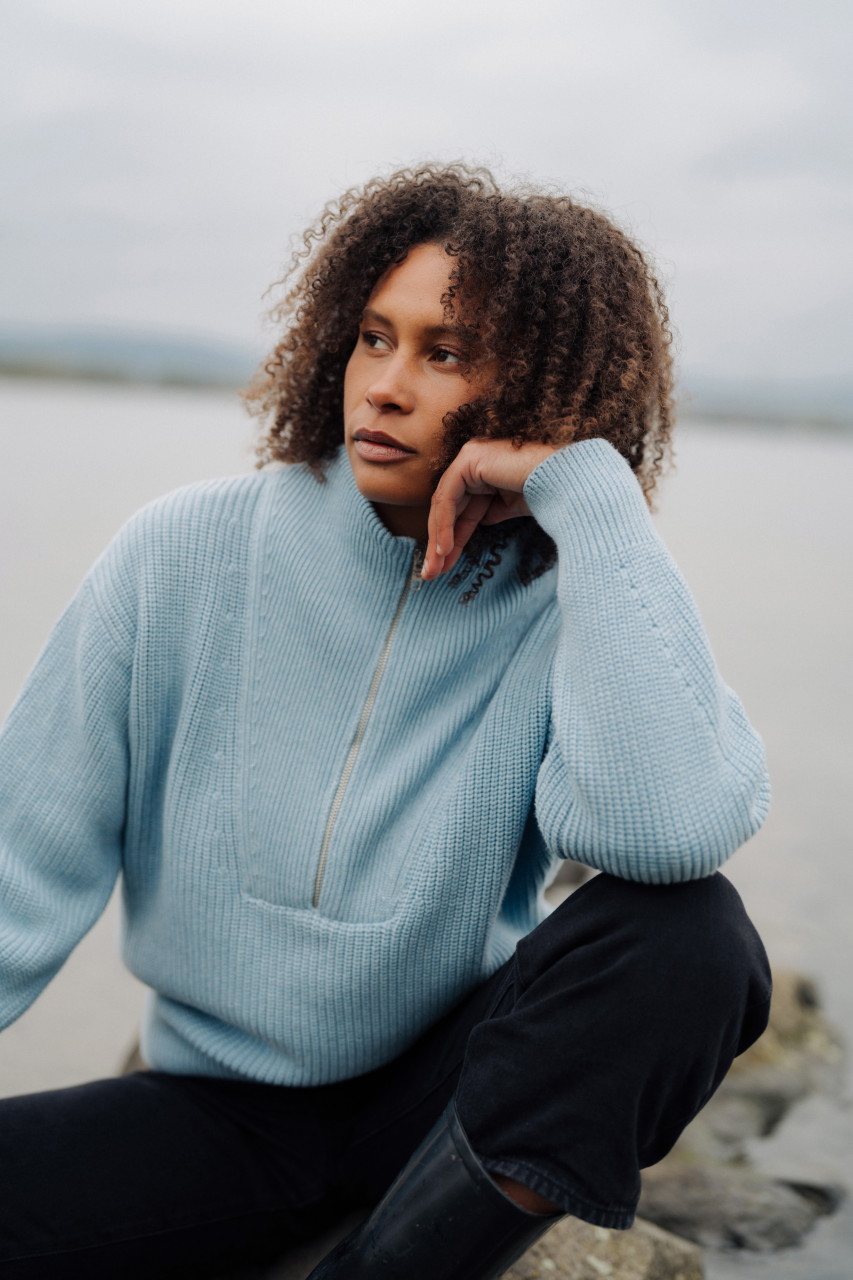 MELA Troyer KIMAYA Damen Hellblau Pullover Baumwolle GOTS Organic