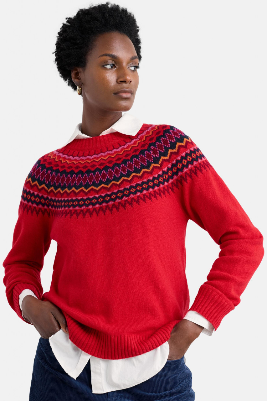 Seasalt Cornwall Pullover Gurnards Head Rot Blau Fairisle