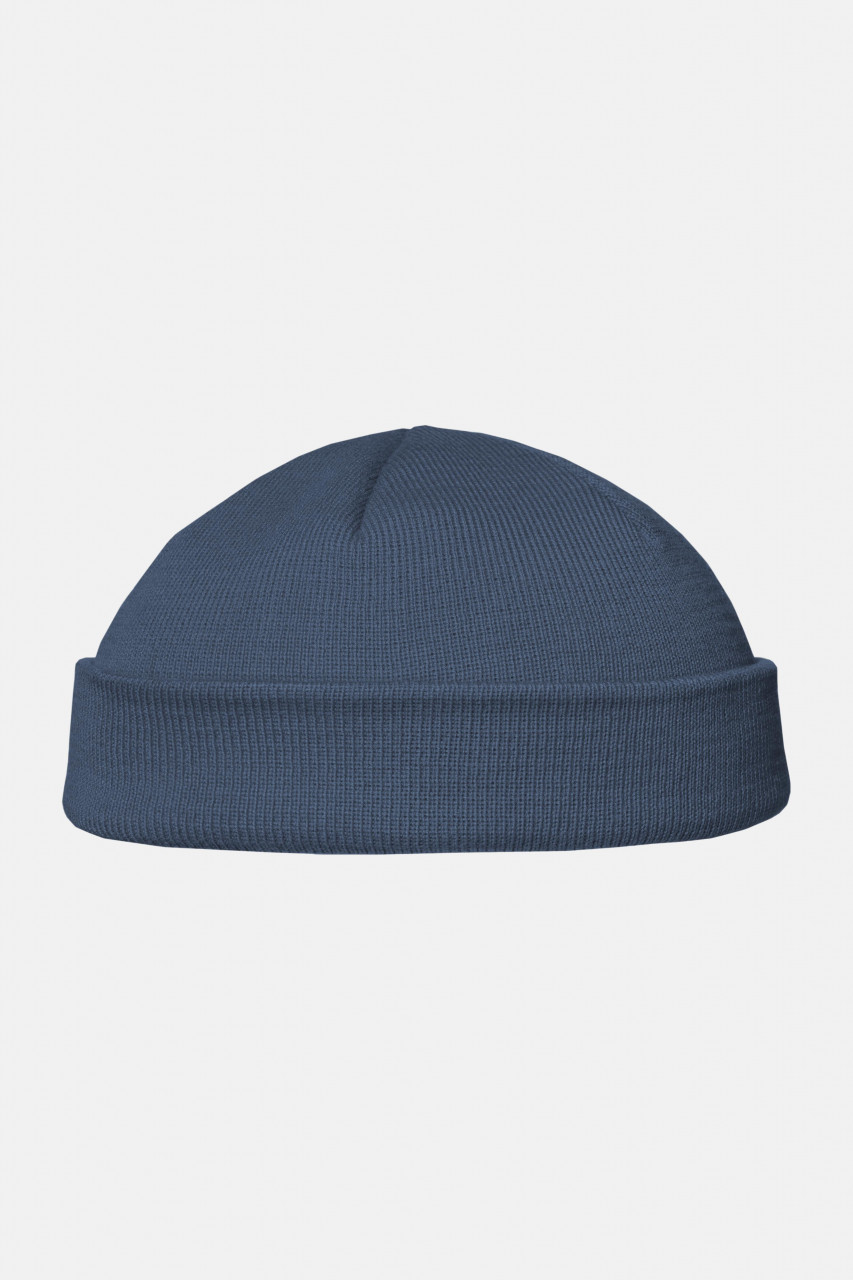 Hanseheld Strickmütze Seebär Baumwolle Dockermütze kurz flach - Jeans Blau