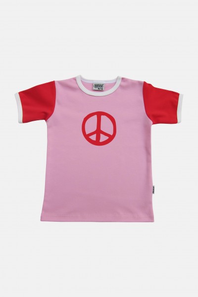 Kinder T-Shirt rosa-rot-weiß Motiv Peace
