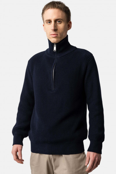 MELA Rippstrick Troyer UDAI Pullover Navy Dunkelblau Baumwolle Nachhaltig
