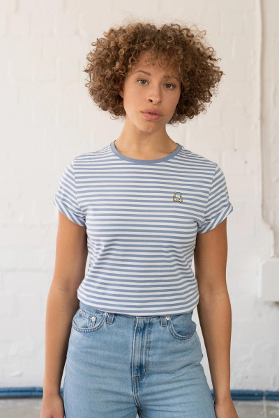 Hafendieb Strandkorb Damen T-Shirt Light Blue Streifen Blau