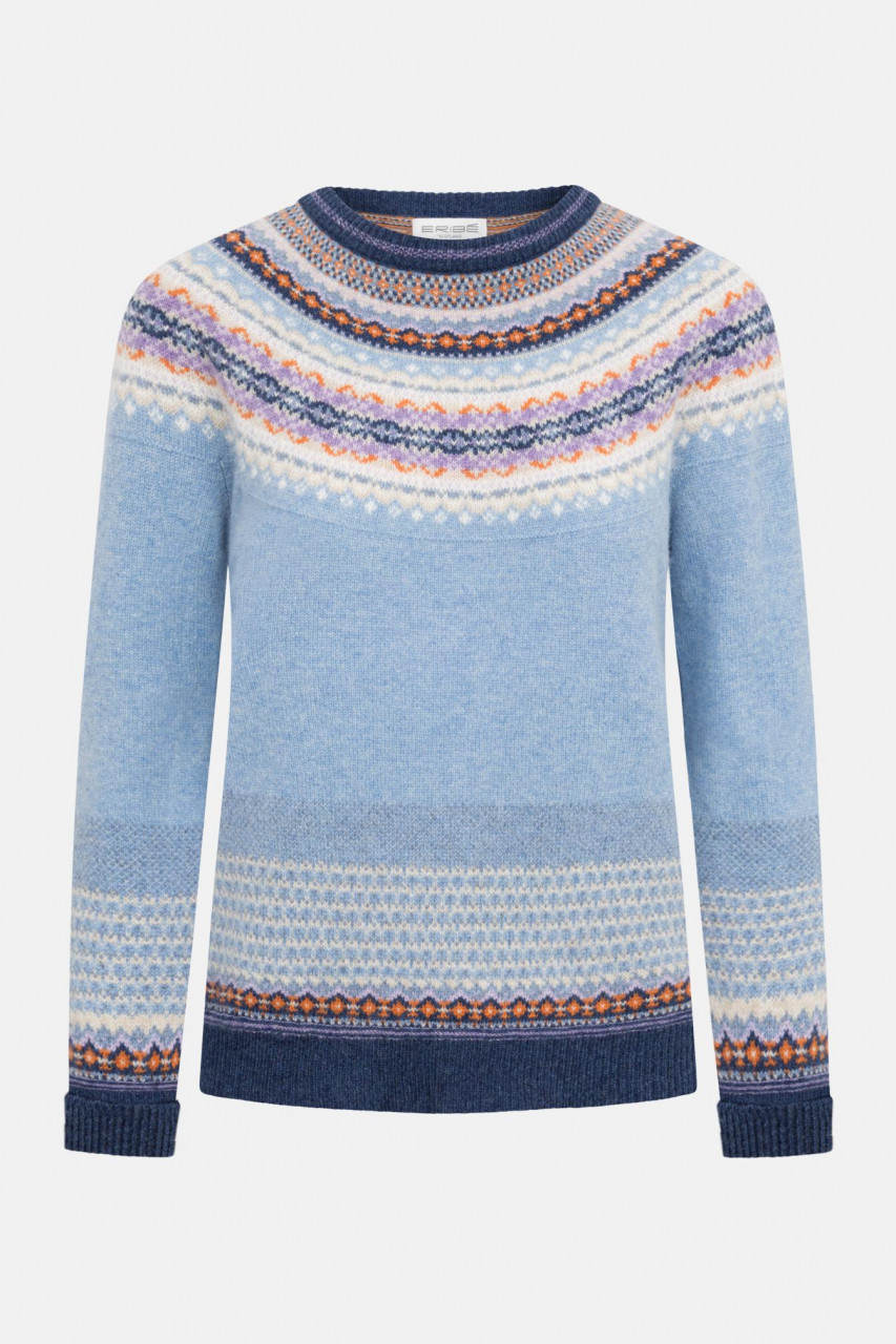 ERIBÉ Alpine Sweater Damen Pullover Hellblau Fairisle