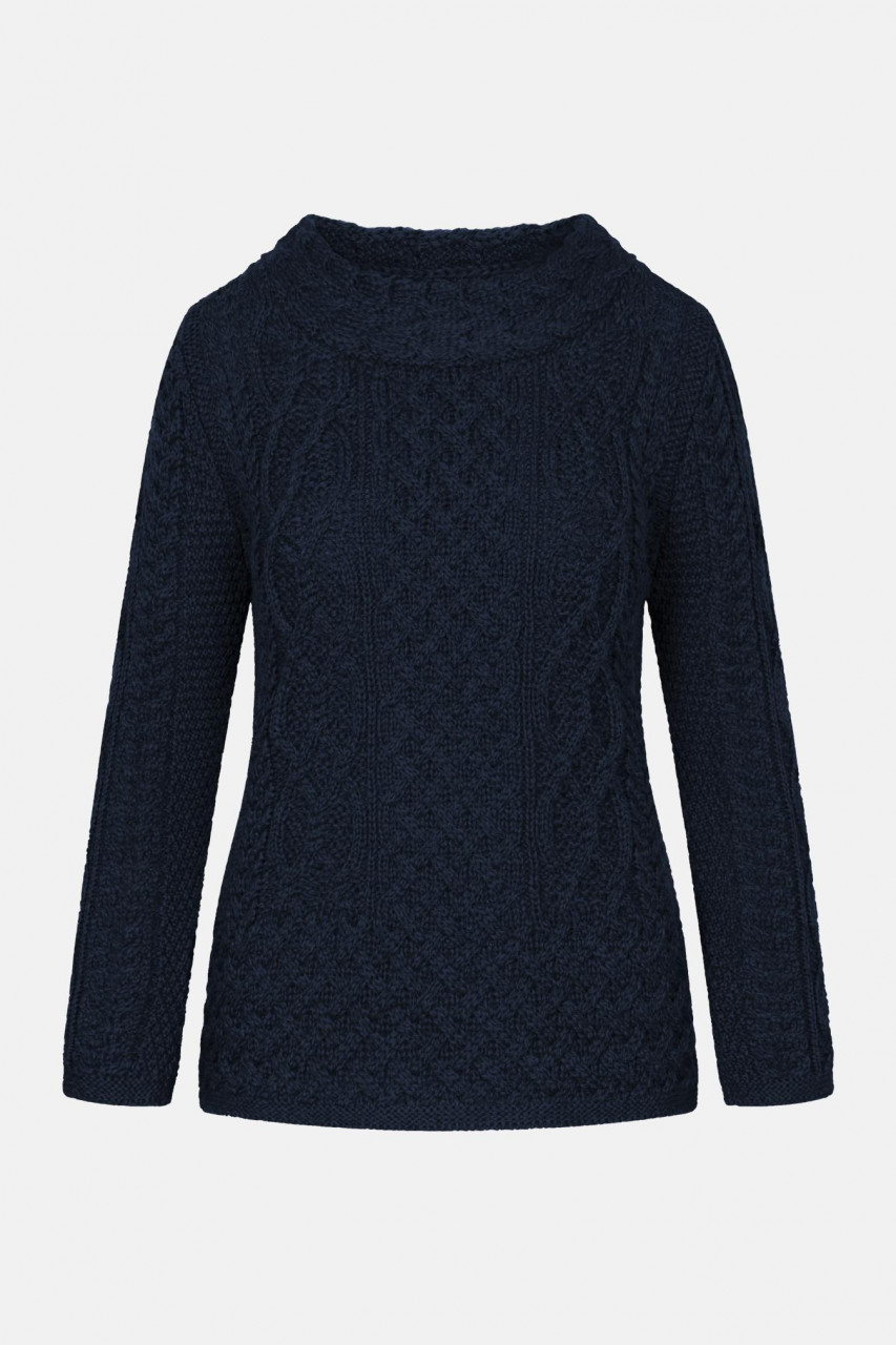 Aran Pullover Spindle Blau für Damen von IrelandsEye