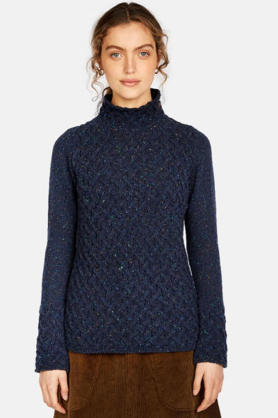 IrelandsEye Trellis Blau Damen Pullover Rollkragen Navy