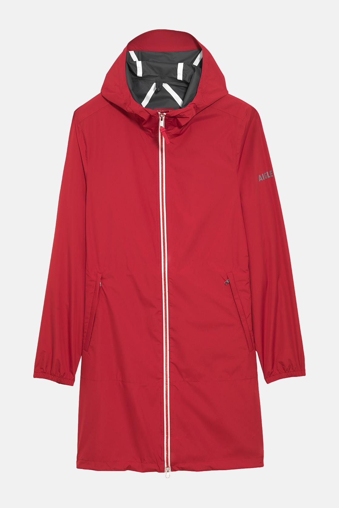 Aigle Regenjacke Rot Langer Parka Packbar