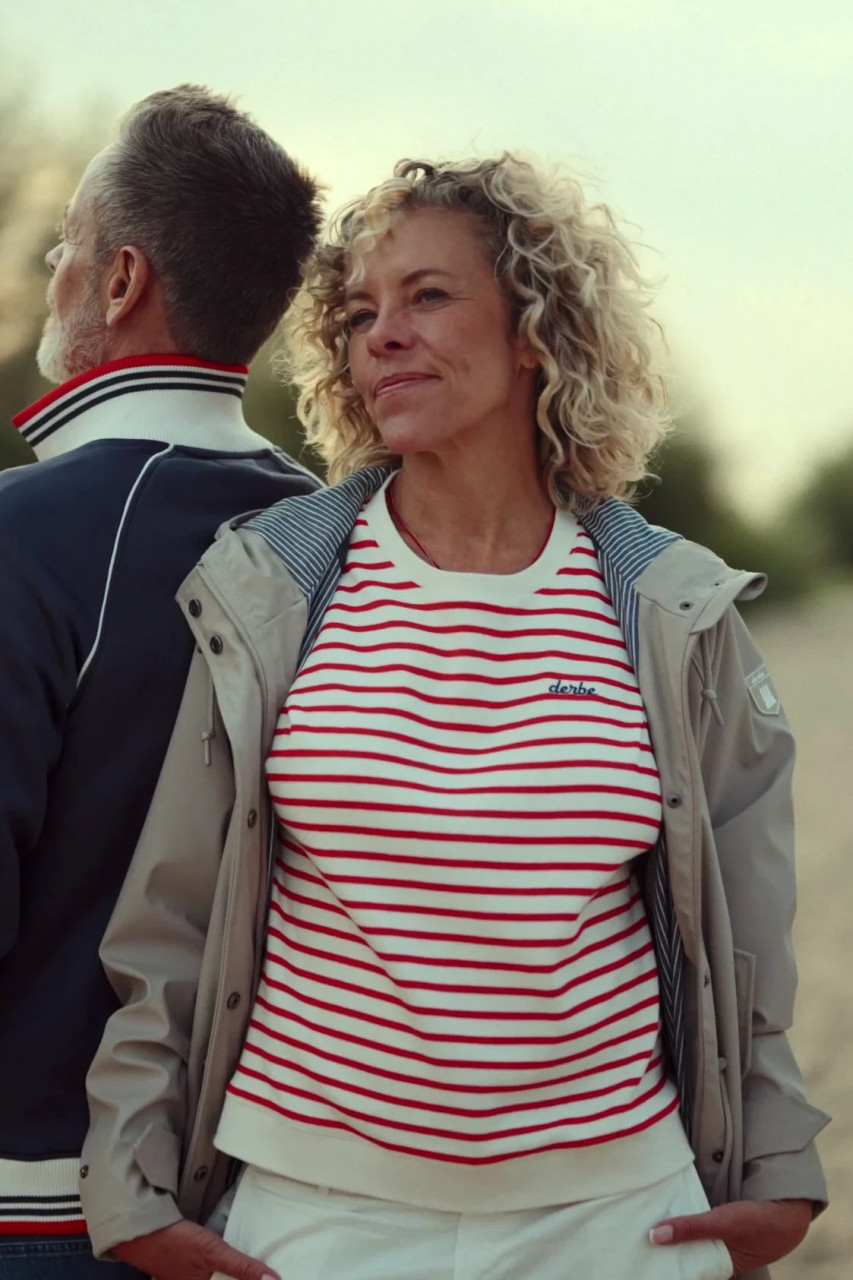 Derbe T-Shirt Interstriped Damen Weiß Rot Streifenshirt