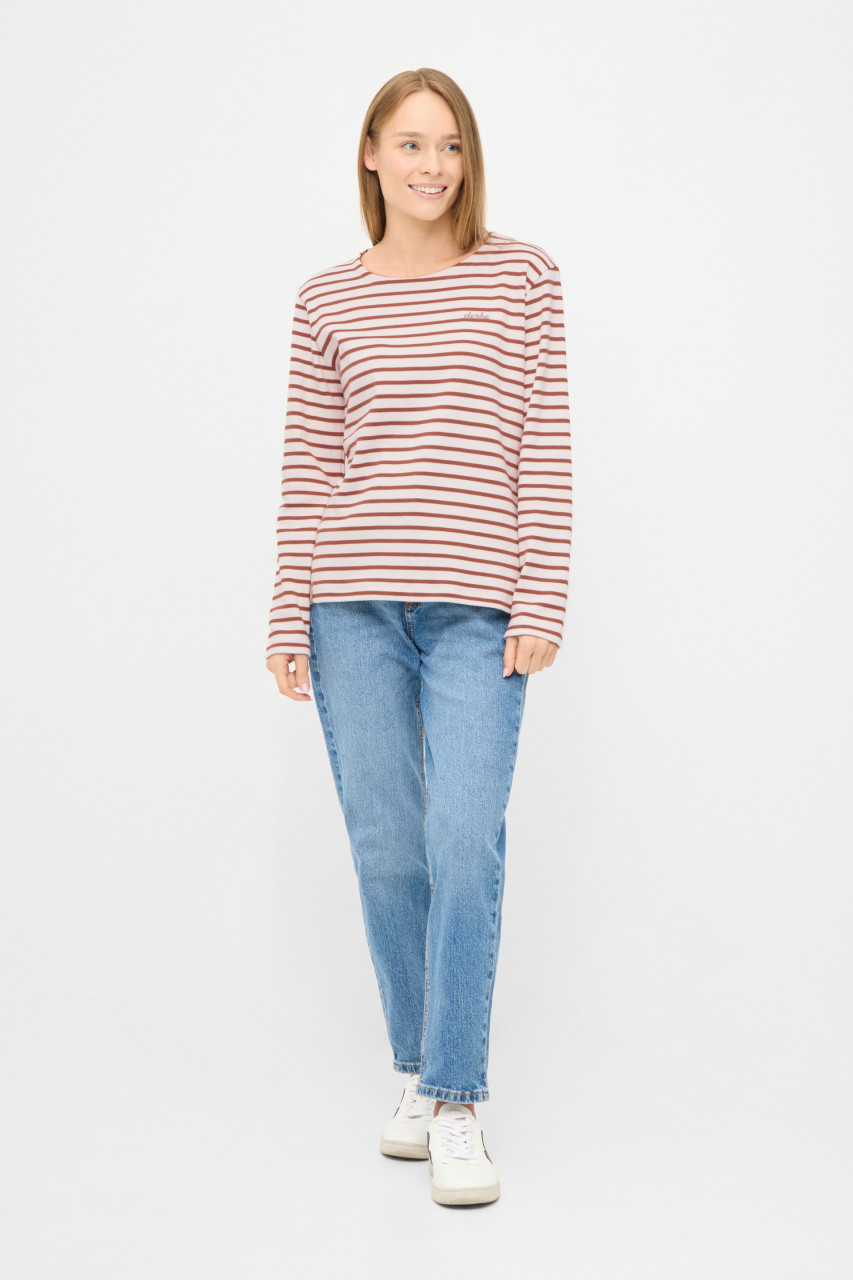 Derbe Streifenshirt Interstriped Damen Weiß Beige Langarmshirt GOTS Organic