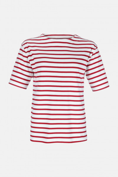 Bretonisches Fischerhemd Damen Kurzarm -  weiß/rotgestreift