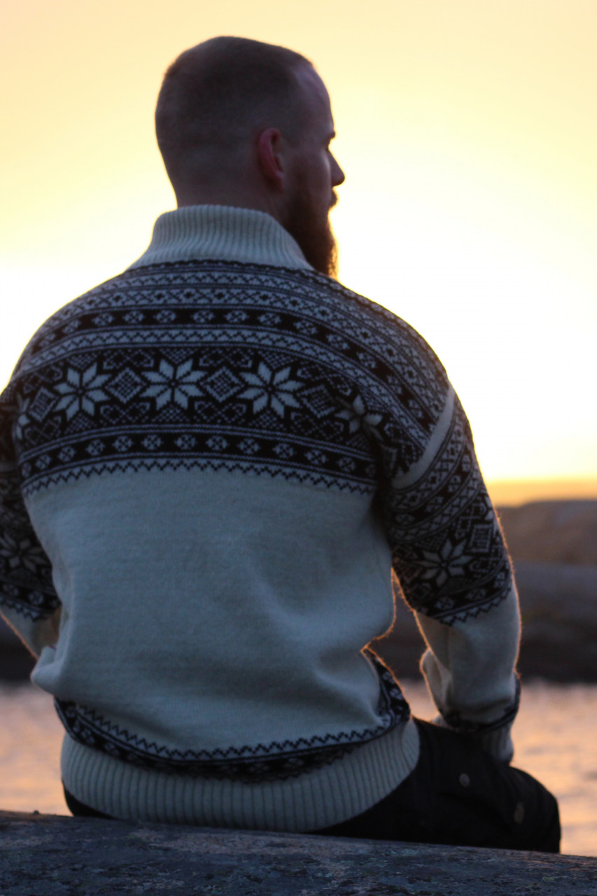 Bratens Norweger Pullover Weiß Schwarz Snøstjerne Schneeflocke