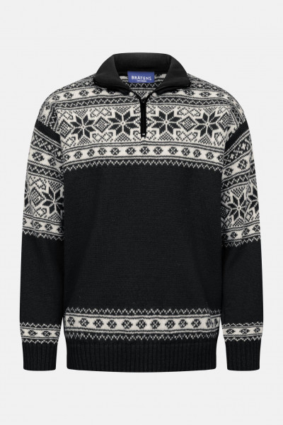 Bratens Norweger Pullover Schwarz Weiß Snøstjerne Schneeflocke Troyer