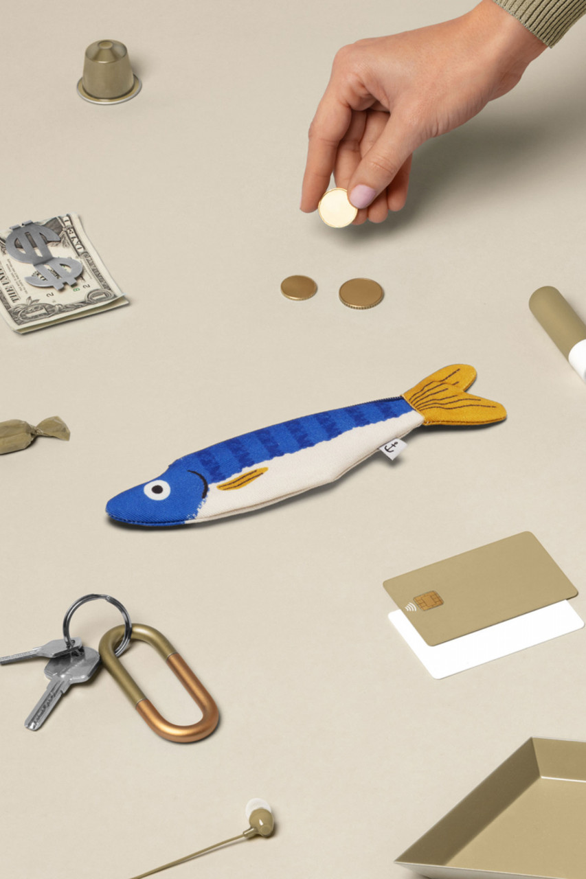 Don Fisher Schlüsselanhänger Tasche Hering Blau Gelb Fisch