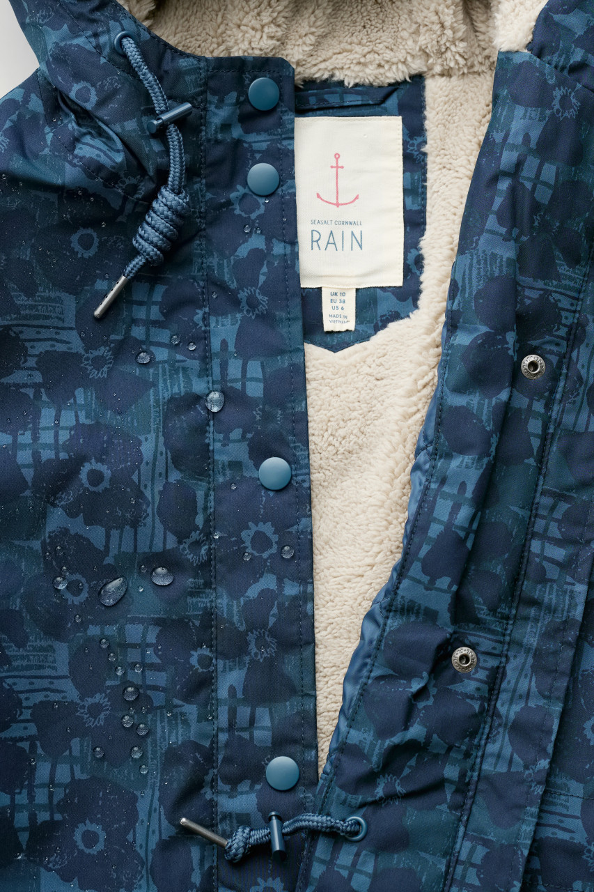 Seasalt Cornwall Regenjacke Plant Hunter Damen Blau Blumen Winterjacke
