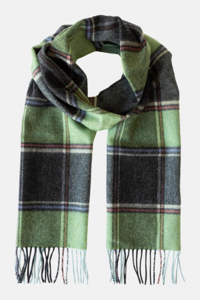 John Hanly Schal Irish Lambswool Grün Grau Check