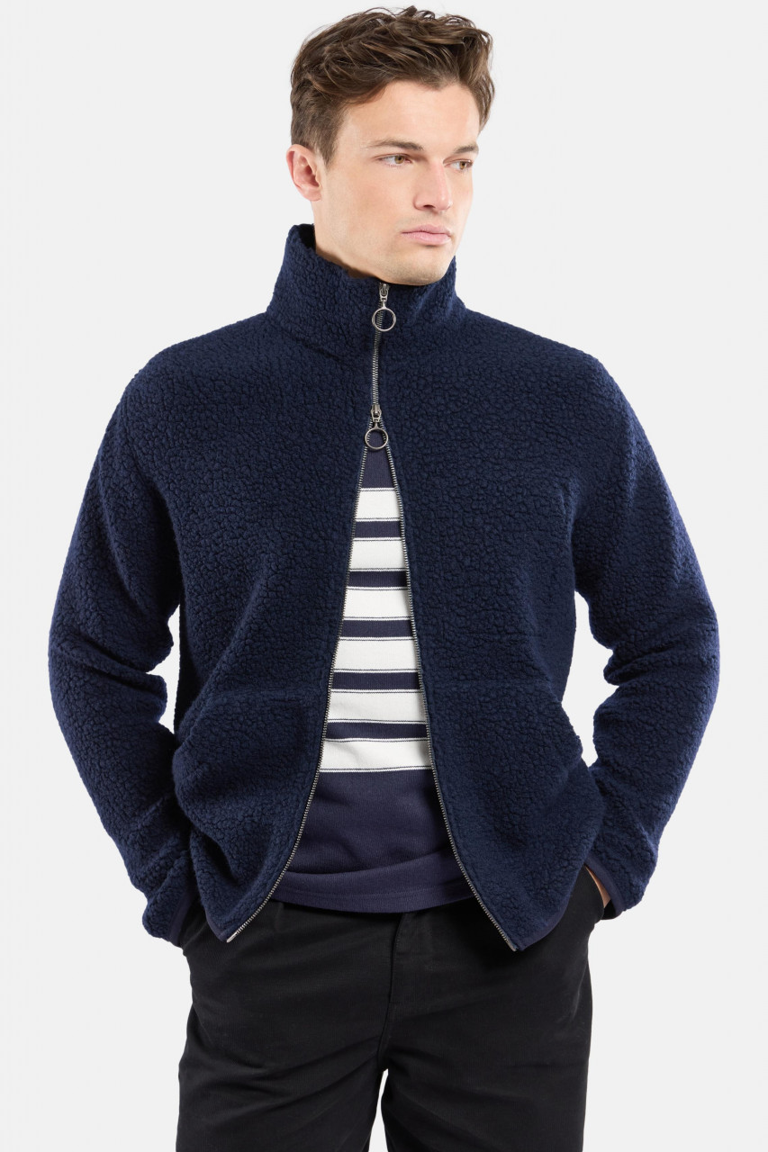 Armor Lux Fleece Jacke Herren Dunkelblau Veste Sherpa Wollmischung