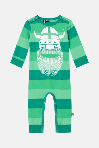 Danefae Wikinger Baby-Body Langarm Grün Danorkan Suit Gestreift