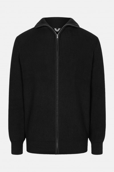 MELA Strickjacke TAKSH Herren Schwarz Baumwolle Stehkragen Troyer GOTS Organic