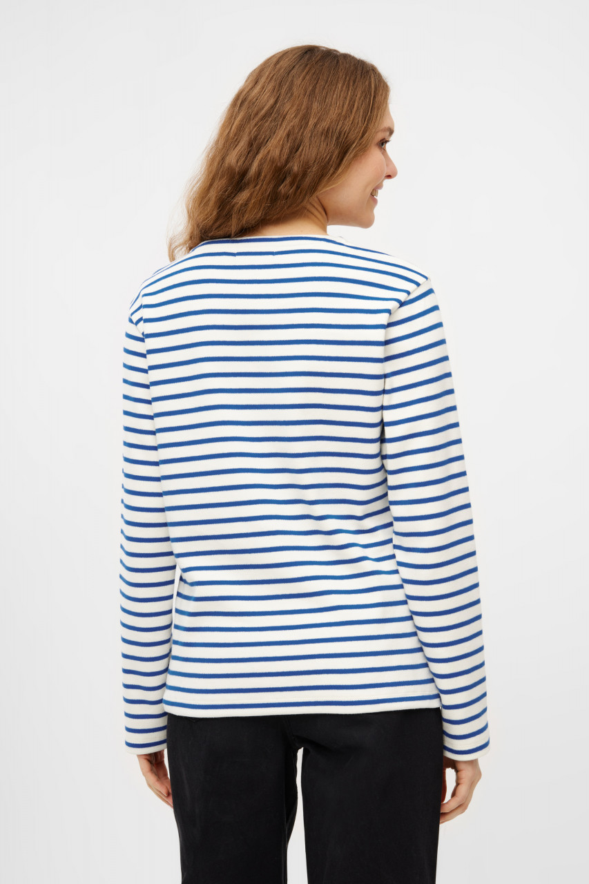 Derbe Streifenshirt Interstriped Damen Weiß Blau Langarmshirt GOTS Organic