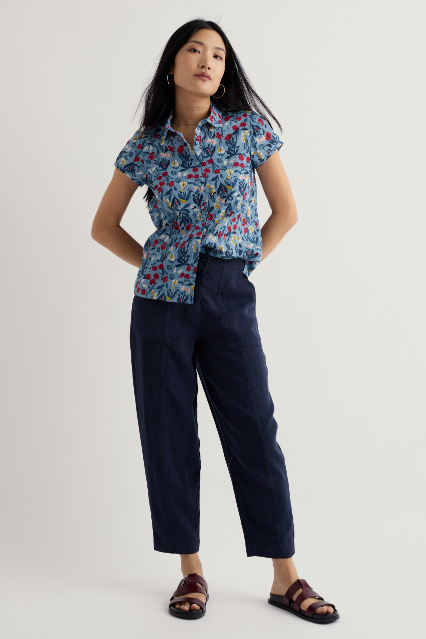 Seasalt Cornwall Rushmaker Bluse Blau Rot Gelb Blumen GOTS Organic