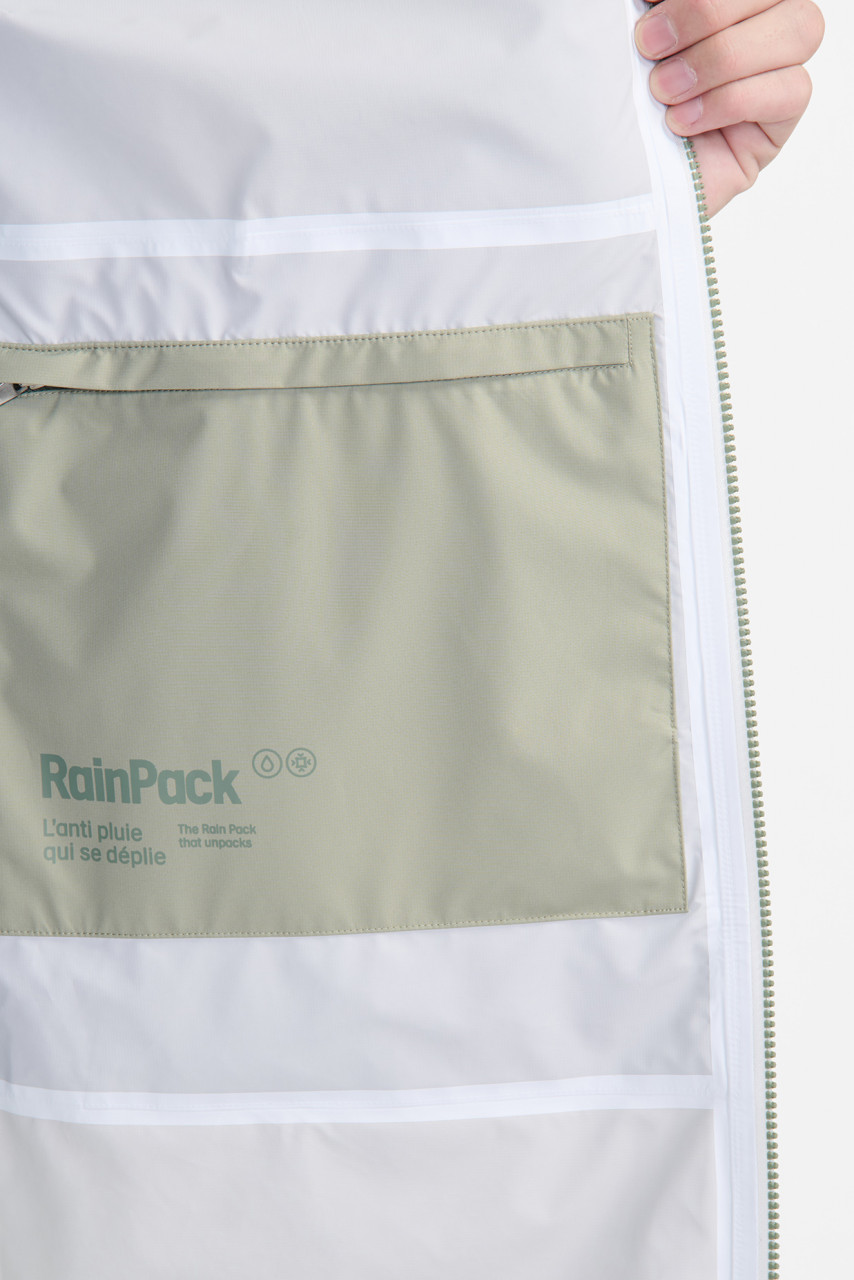 Aigle Regenjacke Hellgrün Grau Langer Parka Packbar Taupe