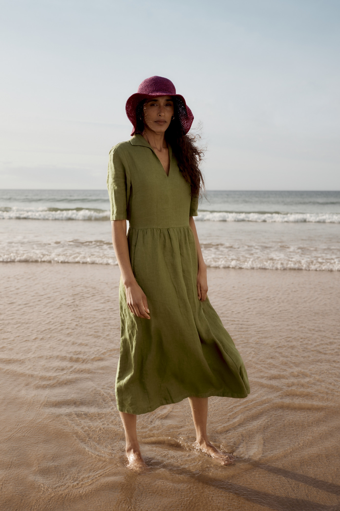 Seasalt Kleid Fen Violet Damen Oliv Grün Leinen Fischer