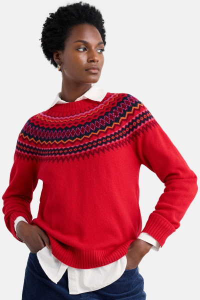 Seasalt Cornwall Pullover Gurnards Head Rot Blau Fairisle