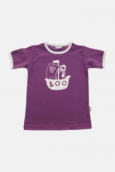 Kinder Kurzarm Shirt lila-weiß Motiv Piratin