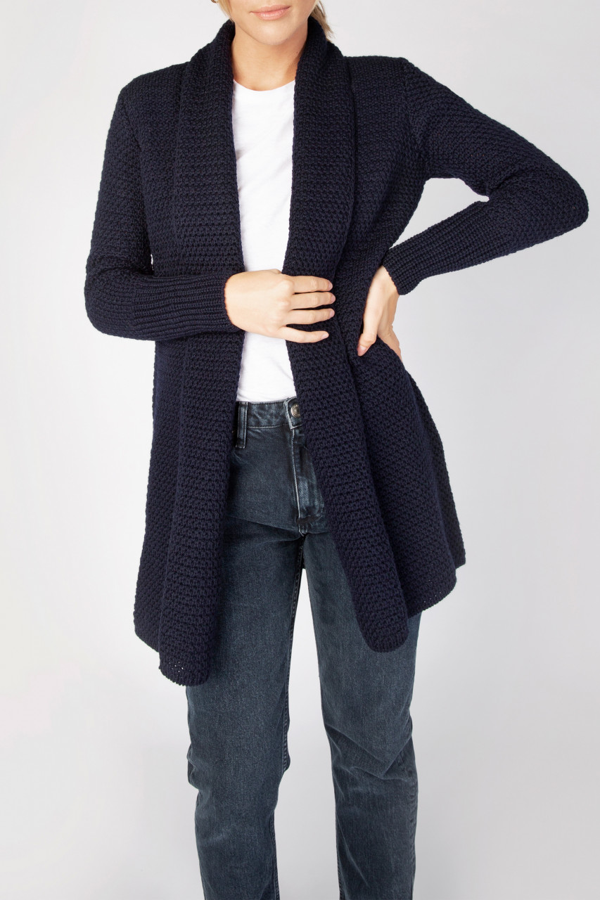 IrelandsEye Strickjacke Kilcoole Damen Navy Dunkelblau Cardigan Merino Wolle