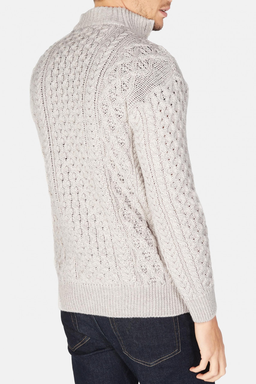 IrelandsEye Aran Troyer Dromore Grau Herren Pullover Silver Marl