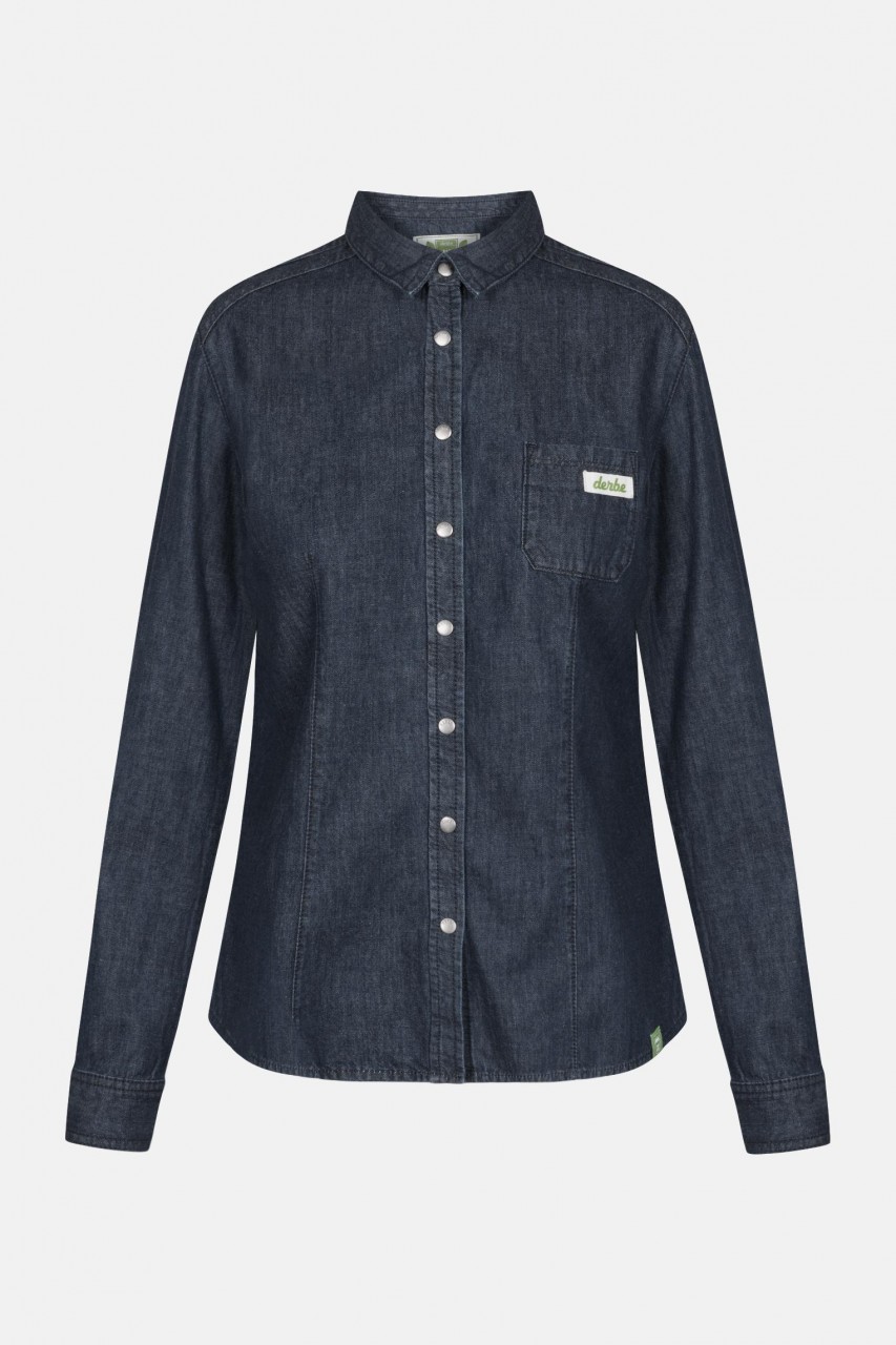 Derbe Donna Denim Gots Organic Navy Damen Hemd Bluse Jeans Blau