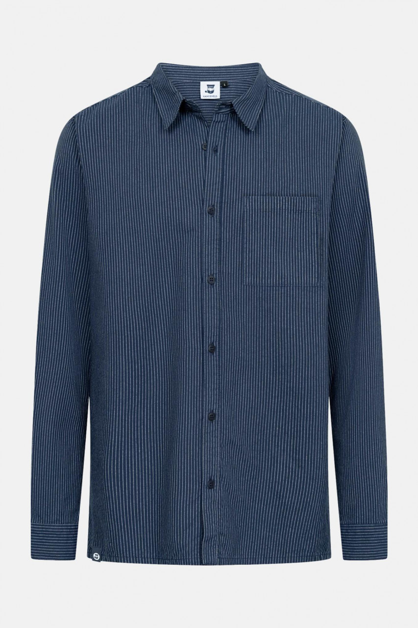 Hanseheld Herren Hemd Fischer Blau Weiß Gestreift Kragen GOTS Organic