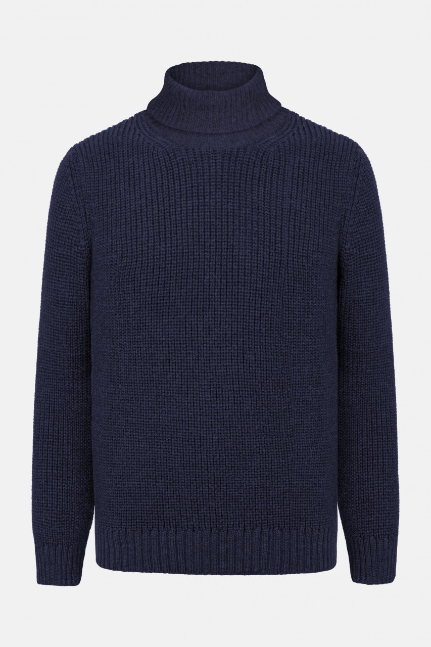 IrelandsEye Pullover Fishermans Rib Herren Blau Rollkragen Navy