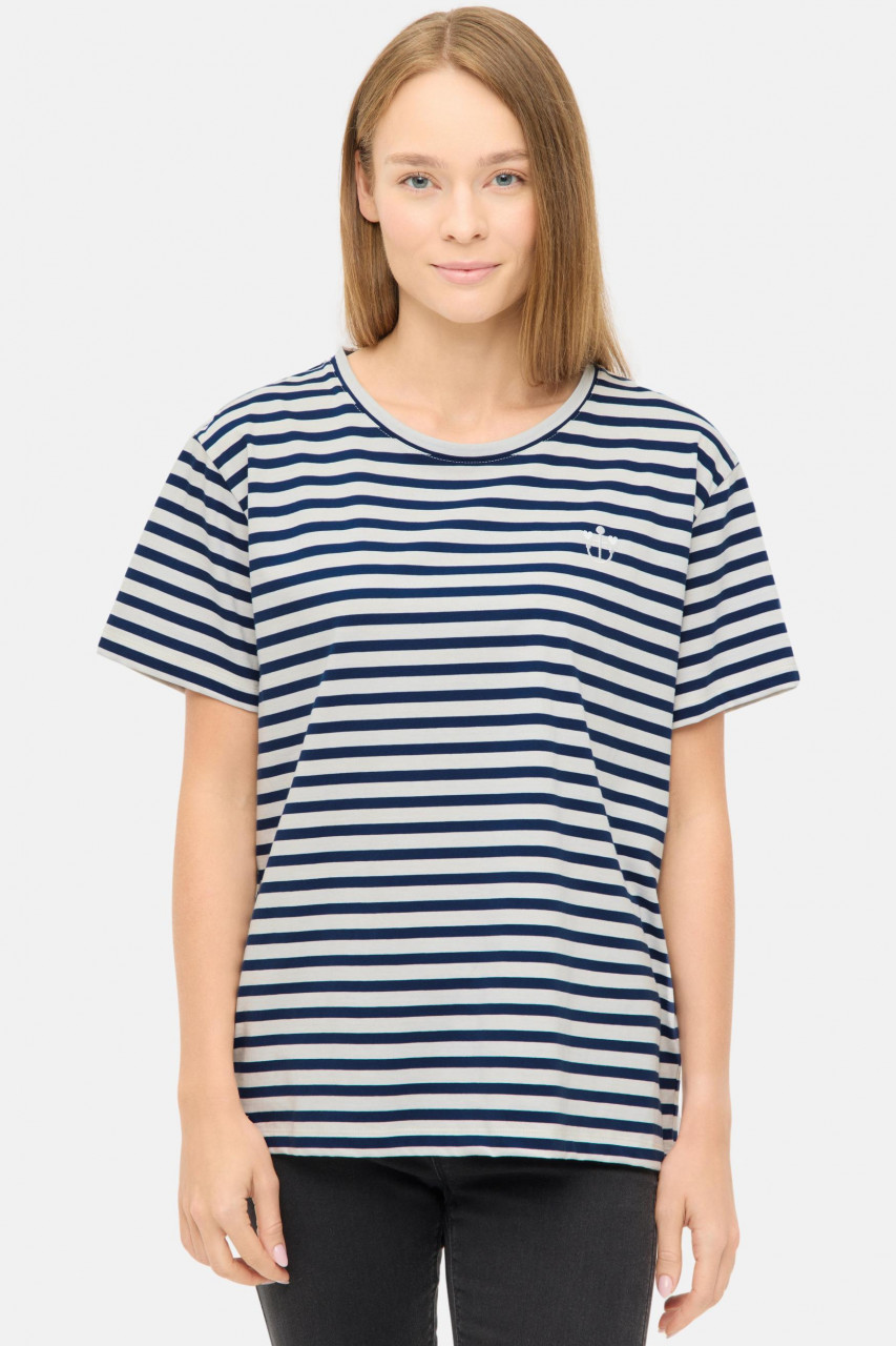 Derbe T-Shirt Ankersmile Damen Blau Weiß Streifenshirt GOTS Organic
