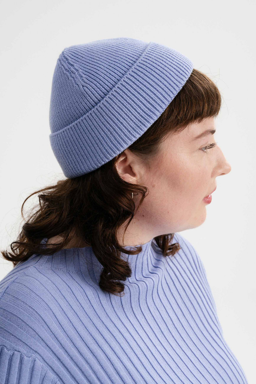 MELA kurze Rippstrick Mütze RAFI Hellblau Dockermütze
