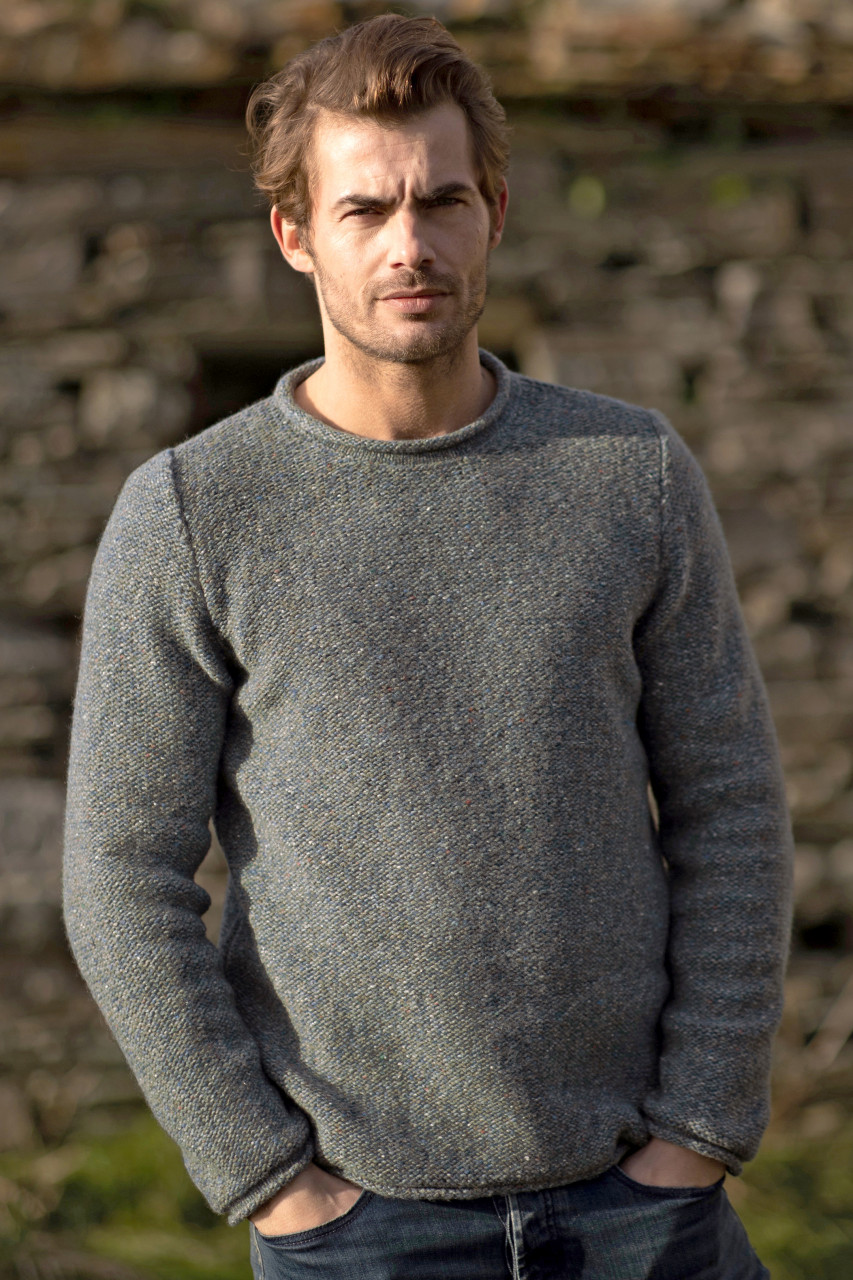 Fisherman out of Ireland Herren Pullover Grau Gewalkt