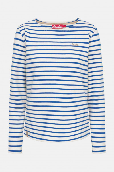 Derbe Streifenshirt Interstriped Damen Weiß Blau Langarmshirt GOTS Organic Derbe Streifenshirt Interstriped Damen Weiß Blau Langarmshirt GOTS Organic