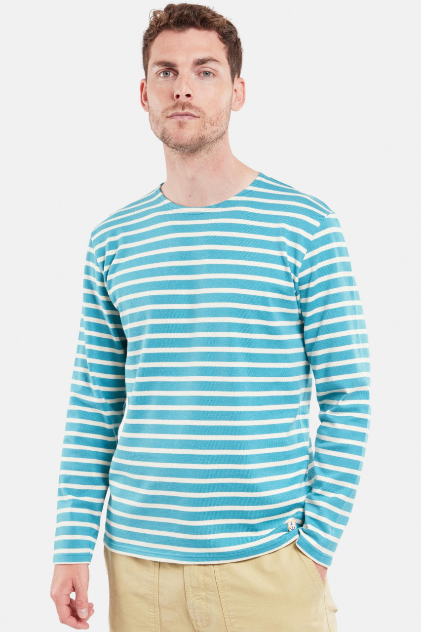 Armor Lux Streifenshirt Herren Hellblau Beige Gestreift Mariniere Heritage GOTS Organic