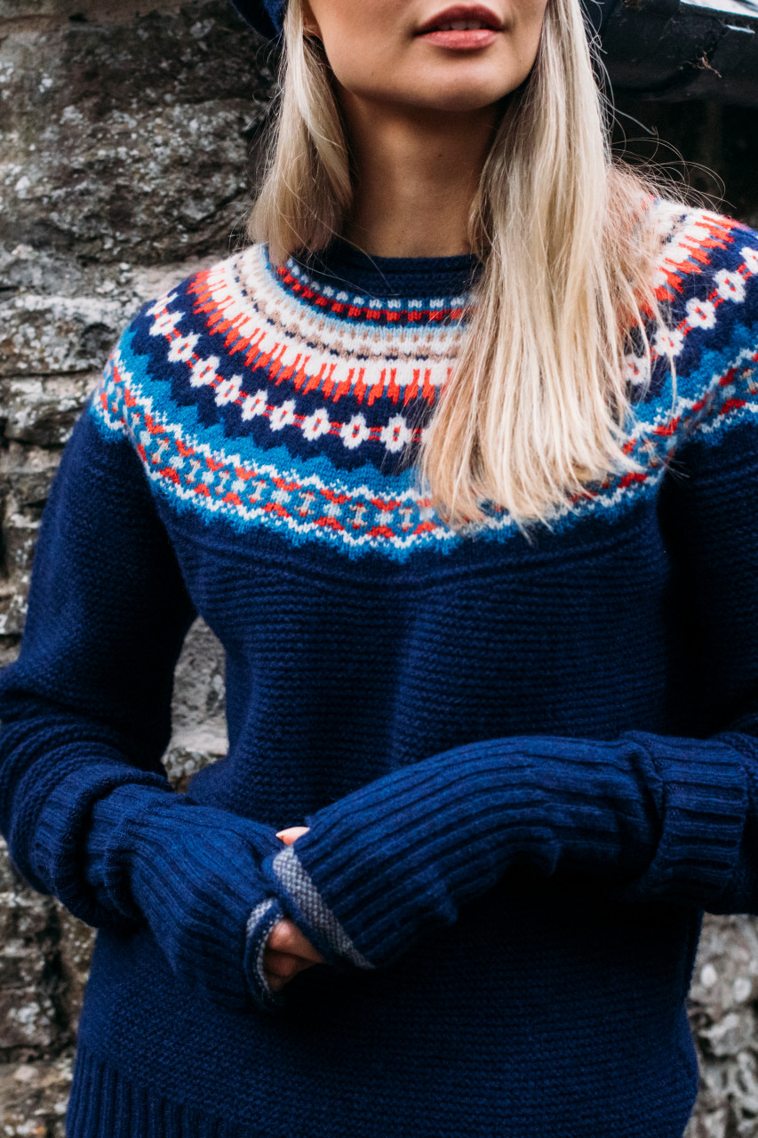 ERIBÉ Pullover Stoneybrek Damen Blau Rot Fairisle