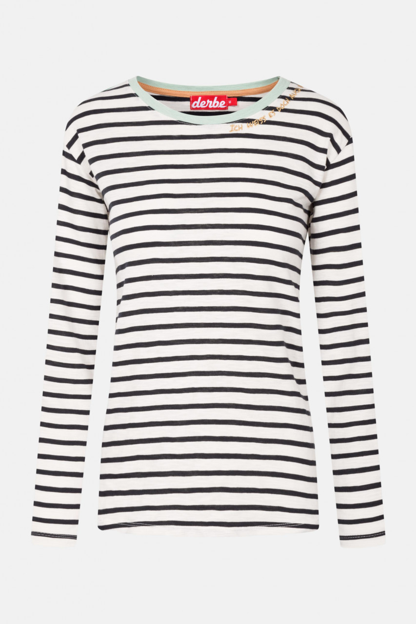 Derbe Longsleeve Damen Shirt Schwarz Langarmshirt Gestreift Ich weiß es doch auch nicht