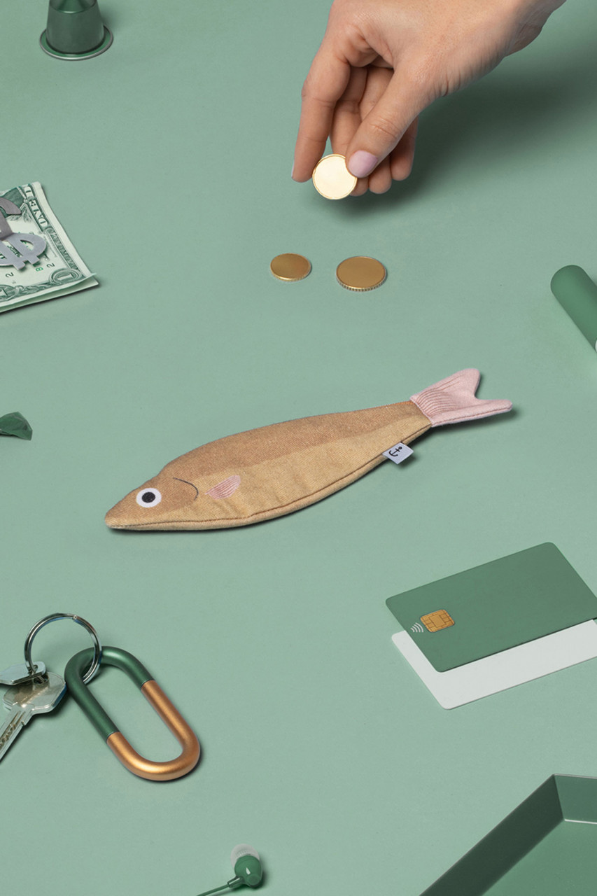 Don Fisher Schlüsselanhänger Tasche Anchovis Gold Rosa Fisch