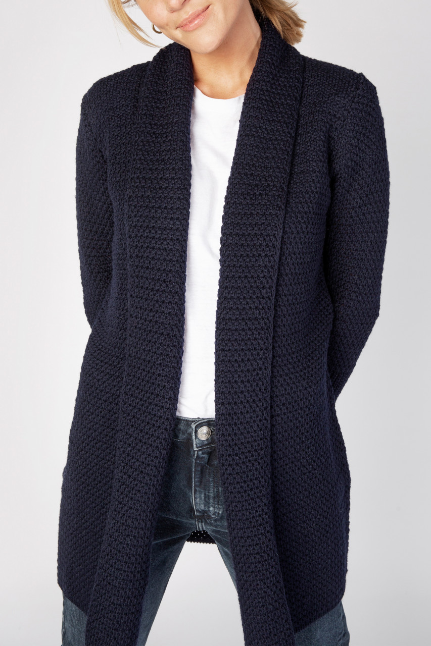 IrelandsEye Strickjacke Kilcoole Damen Navy Dunkelblau Cardigan Merino Wolle