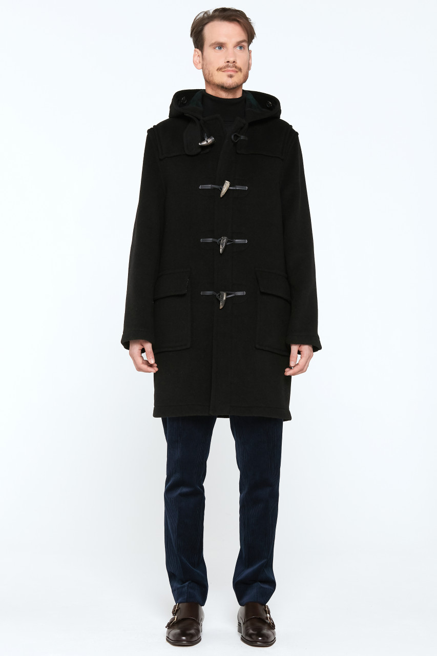 London Tradition Herren Dufflecoat Martin Schwarz Wollmantel