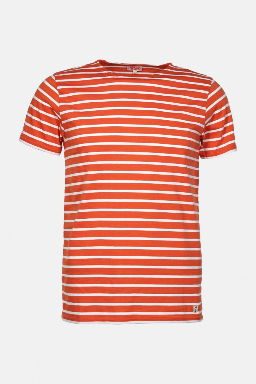 Armor Lux Herren T-Shirt Gestreift Orange Weiß Mariniere Hoedic