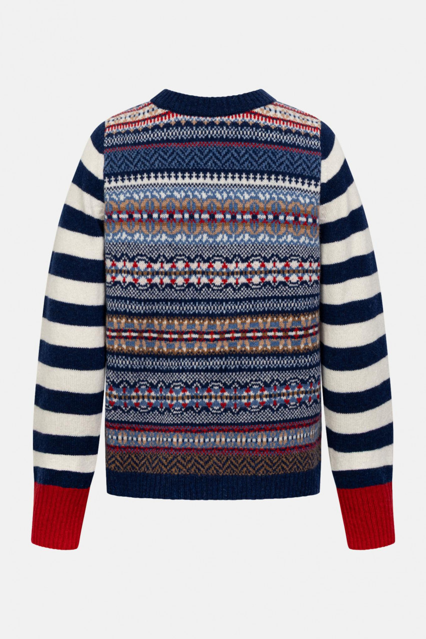 ERIBÉ Pullover Stobo Damen Blau Weiß Rot Fairisle Gestreift Wendepullover
