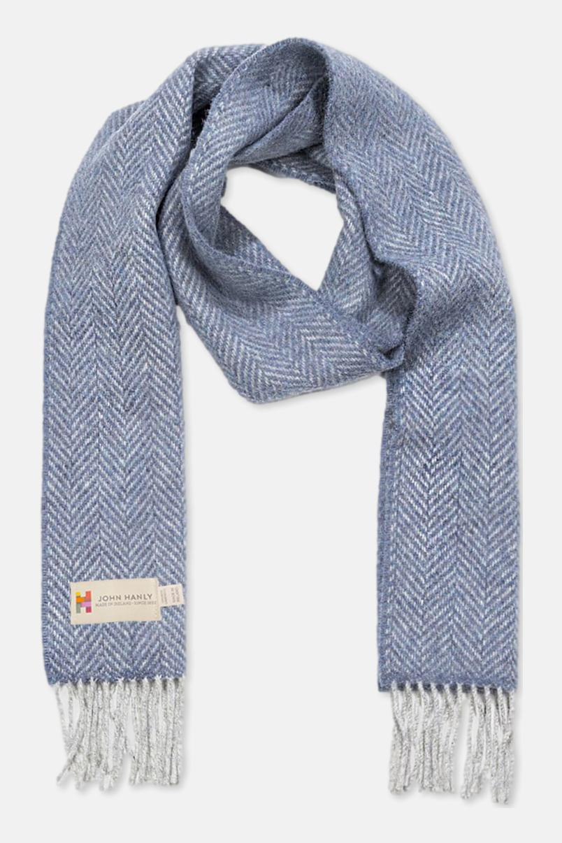 John Hanly Schal Irish Merino Kaschmir Hellblau Herringbone