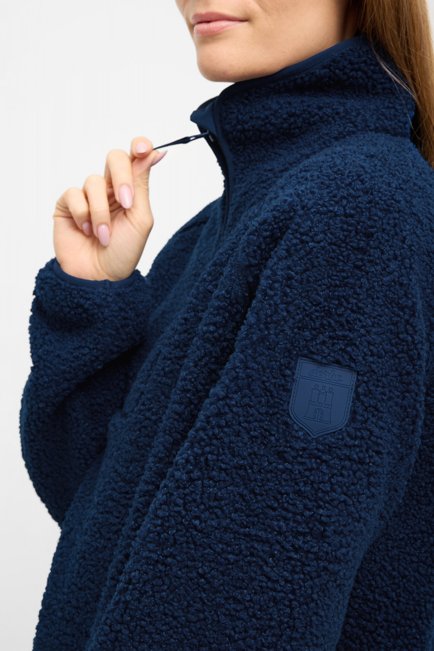 Derbe Damen Fleece Pullover Kuschelby Troyer Blau Teddy