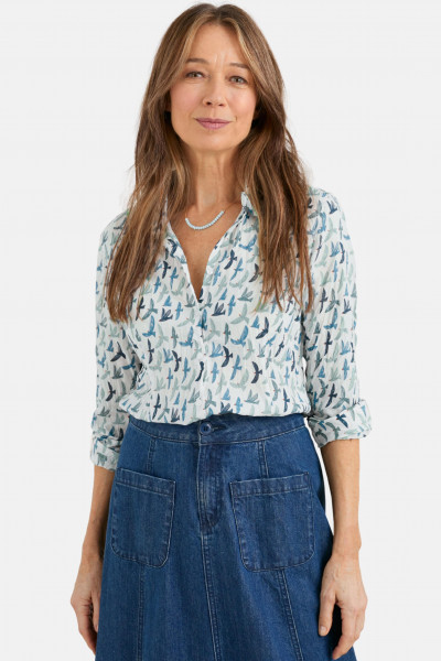 Seasalt Cornwall Larissa Damen Bluse Weiß Türkis Vogel Seasalt Cornwall Larissa Damen Bluse Weiß Türkis Vogel