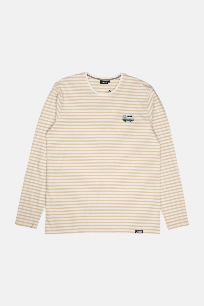 LAKOR Streifenshirt Mini Forest Camper Herren Beige Weiß Wohnmobil