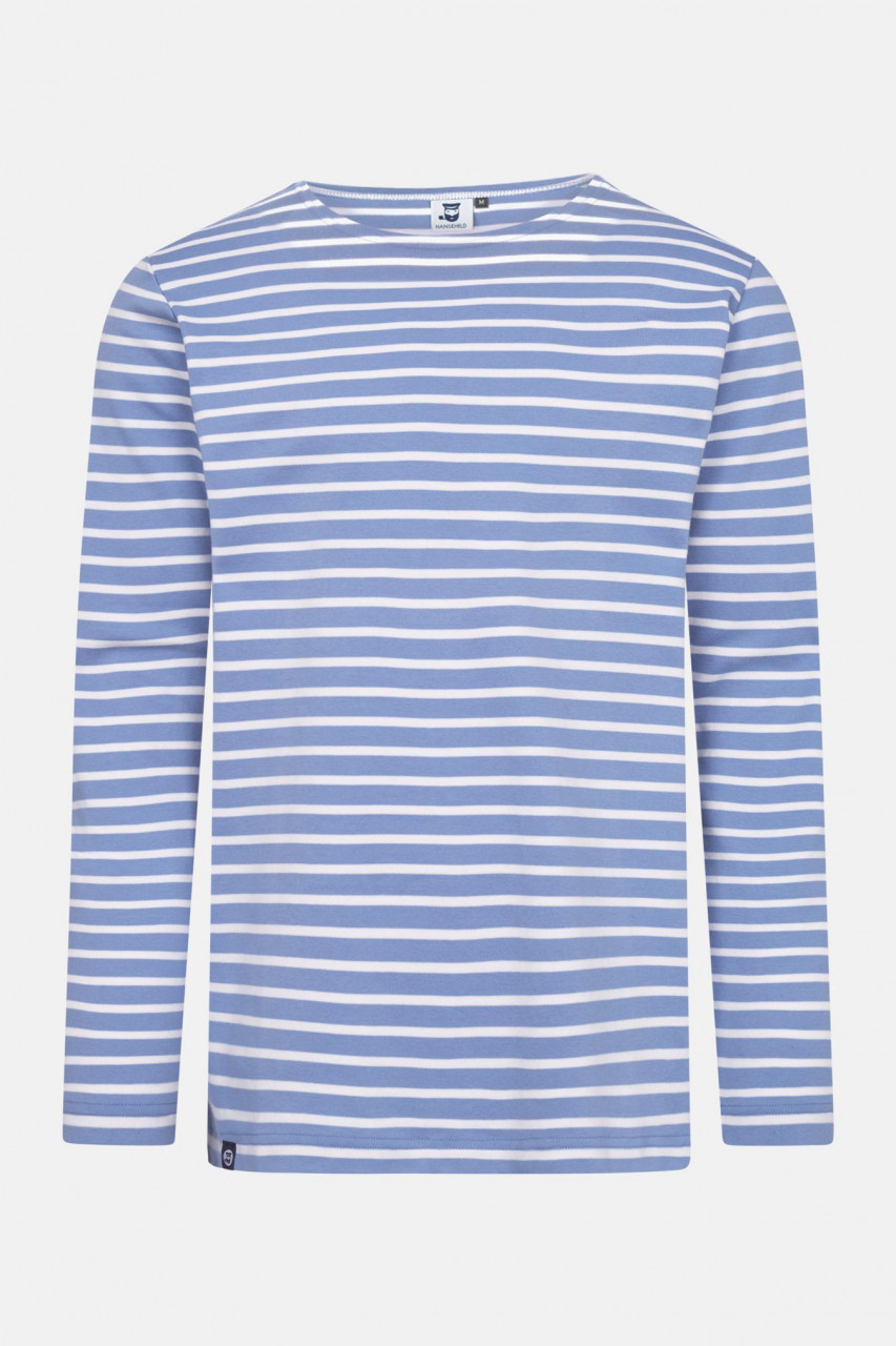 Hanseheld Streifenshirt Herren Hellblau-Natur Langarm Jeans Blau GOTS Organic